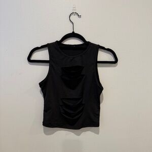 Black Front Slitted Cropped Tank Top